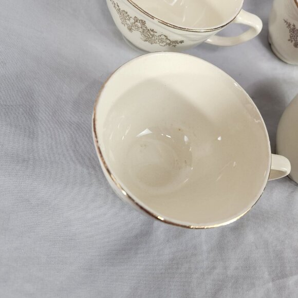 Set of 4 Vintage Homer Laughlin Virginia Rose Woodland Gold Cups and Saucers USA - Picture 14 of 15